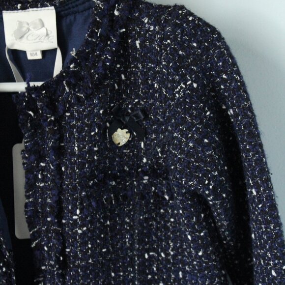 Le Chic Size 3/4 Girls Navy Tweed Coat - Picture 2 of 4